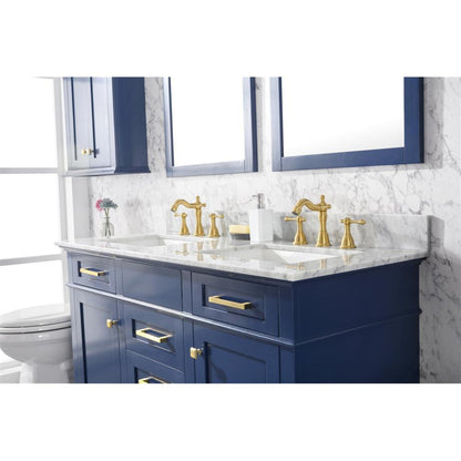 Legion Furniture WLF2254 54" Blue Freestanding Vanity With White Carrara Marble Top and Double White Ceramic Sink