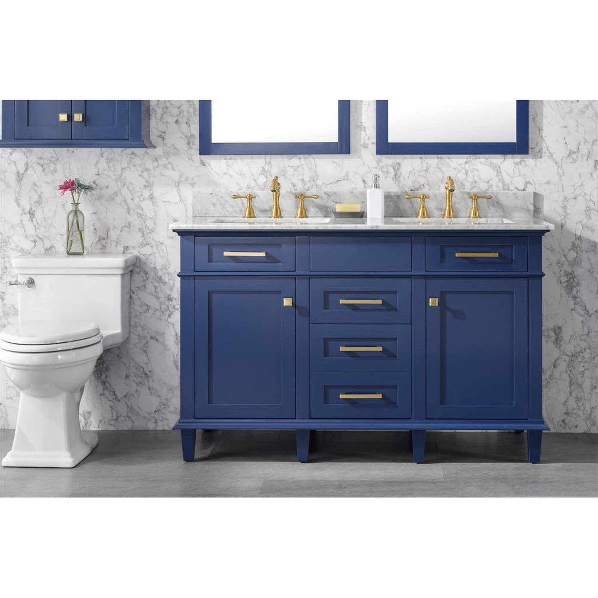 Legion Furniture WLF2254 54" Blue Freestanding Vanity With White Carrara Marble Top and Double White Ceramic Sink