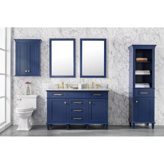 Legion Furniture WLF2254 54" Blue Freestanding Vanity With White Carrara Marble Top and Double White Ceramic Sink