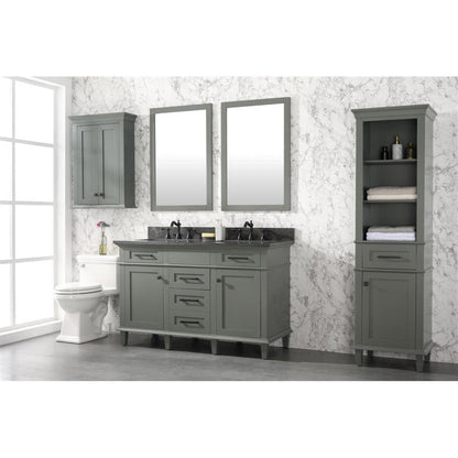 Legion Furniture WLF2254 54" Pewter Green Freestanding Vanity With Blue Lime Stone Top and Double White Ceramic Sink