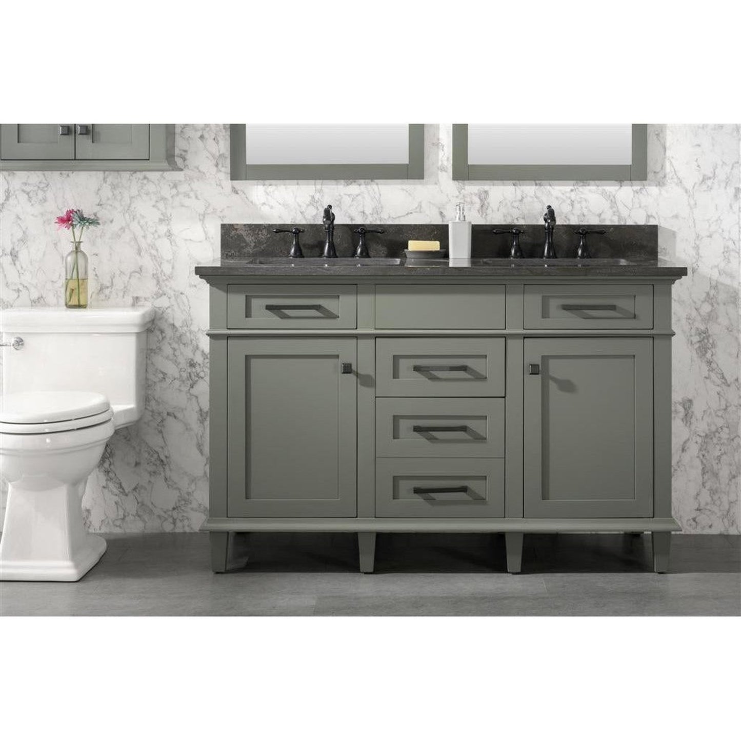 Legion Furniture WLF2254 54" Pewter Green Freestanding Vanity With Blue Lime Stone Top and Double White Ceramic Sink