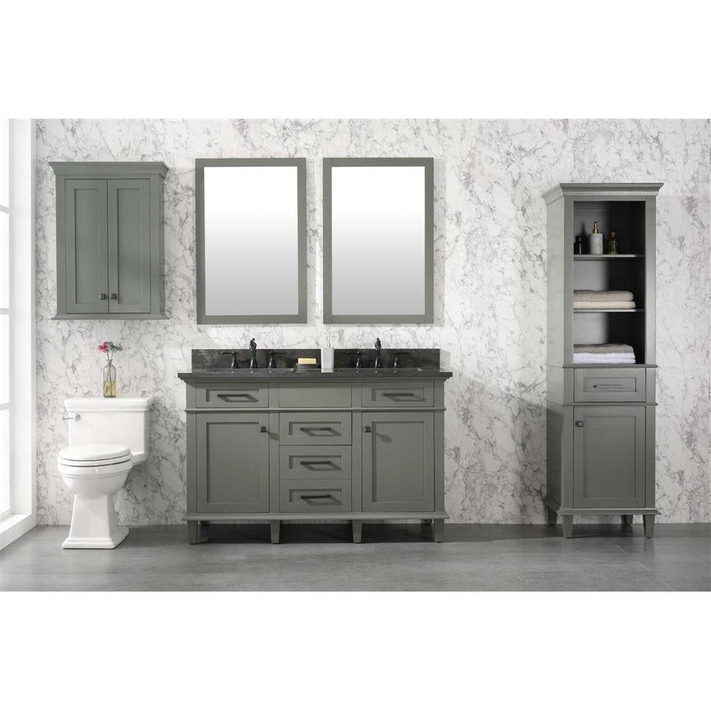 Legion Furniture WLF2254 54" Pewter Green Freestanding Vanity With Blue Lime Stone Top and Double White Ceramic Sink