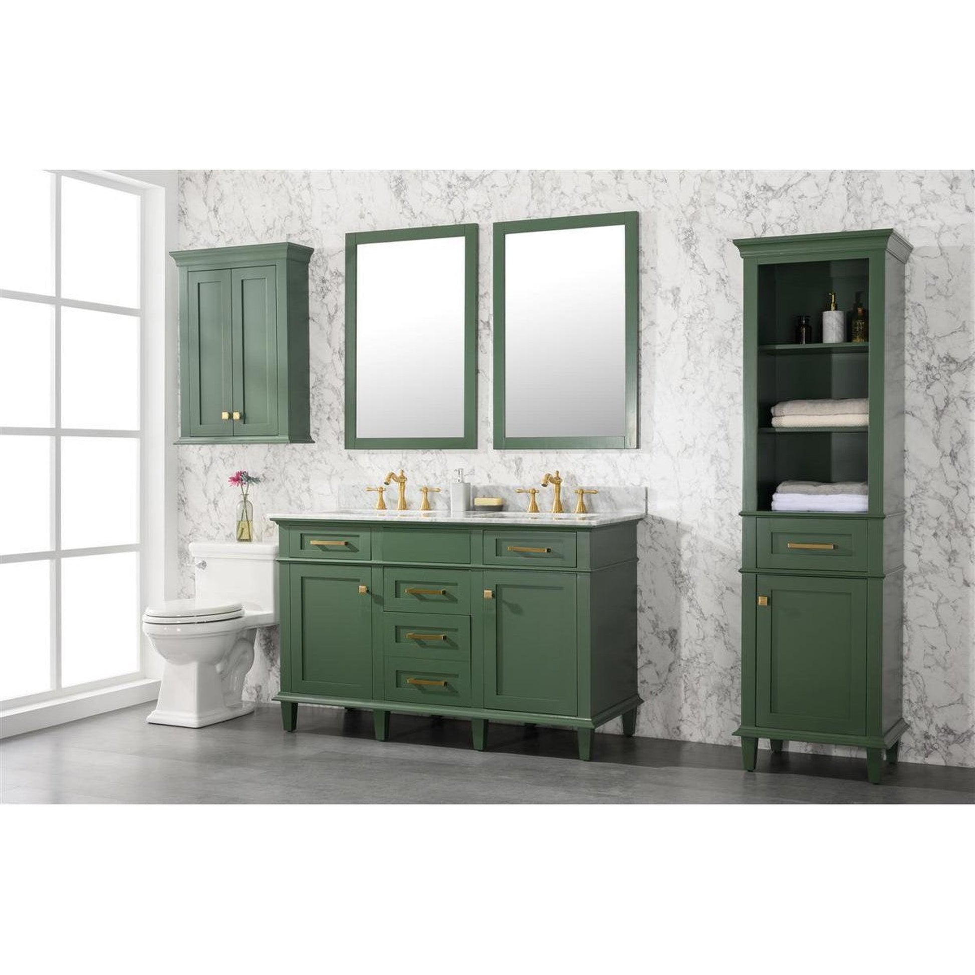Legion Furniture WLF2254 54" Vogue Green Freestanding Vanity With White Carrara Marble Top and Double White Ceramic Sink