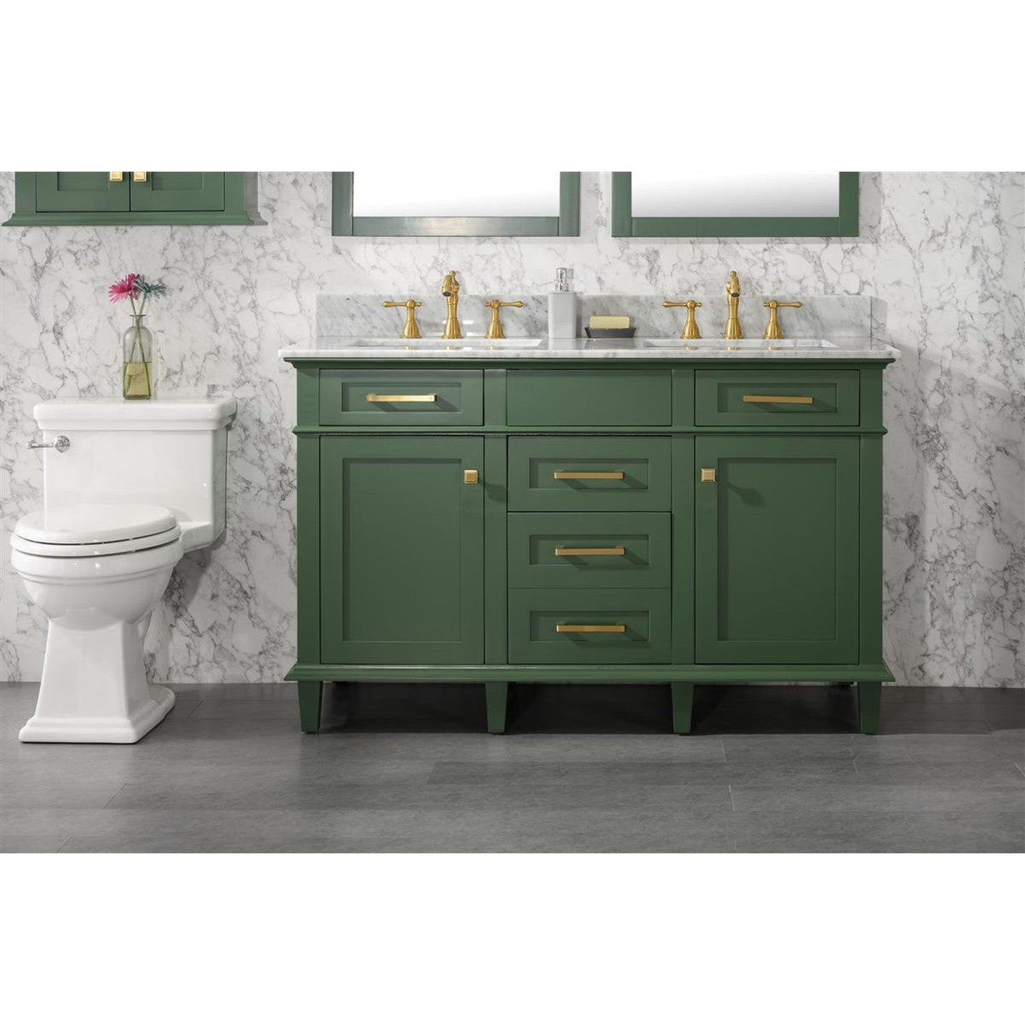 Legion Furniture WLF2254 54" Vogue Green Freestanding Vanity With White Carrara Marble Top and Double White Ceramic Sink