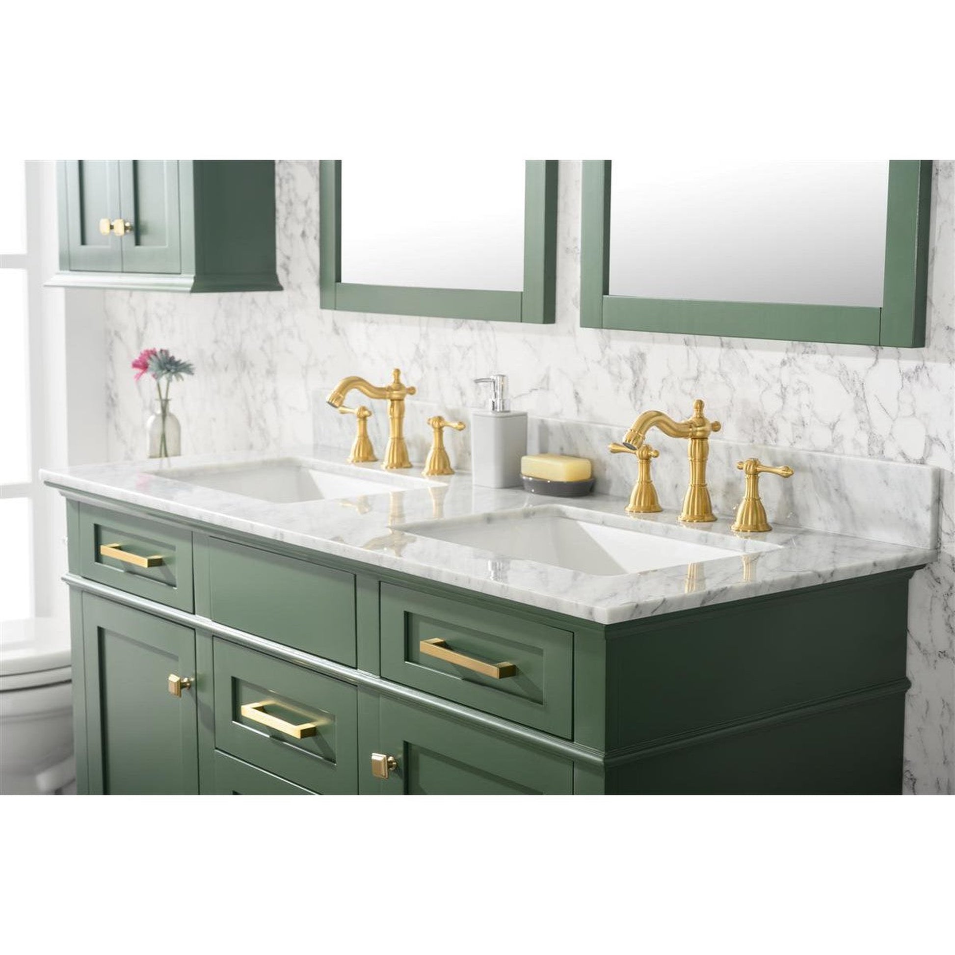 Legion Furniture WLF2254 54" Vogue Green Freestanding Vanity With White Carrara Marble Top and Double White Ceramic Sink