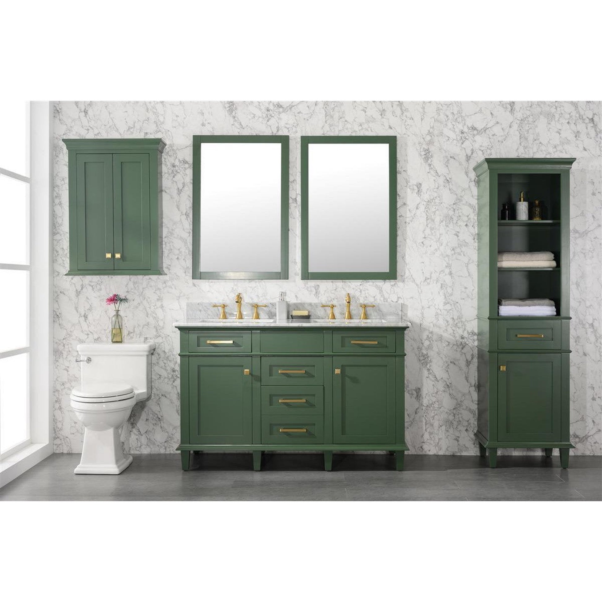 Legion Furniture WLF2254 54" Vogue Green Freestanding Vanity With White Carrara Marble Top and Double White Ceramic Sink