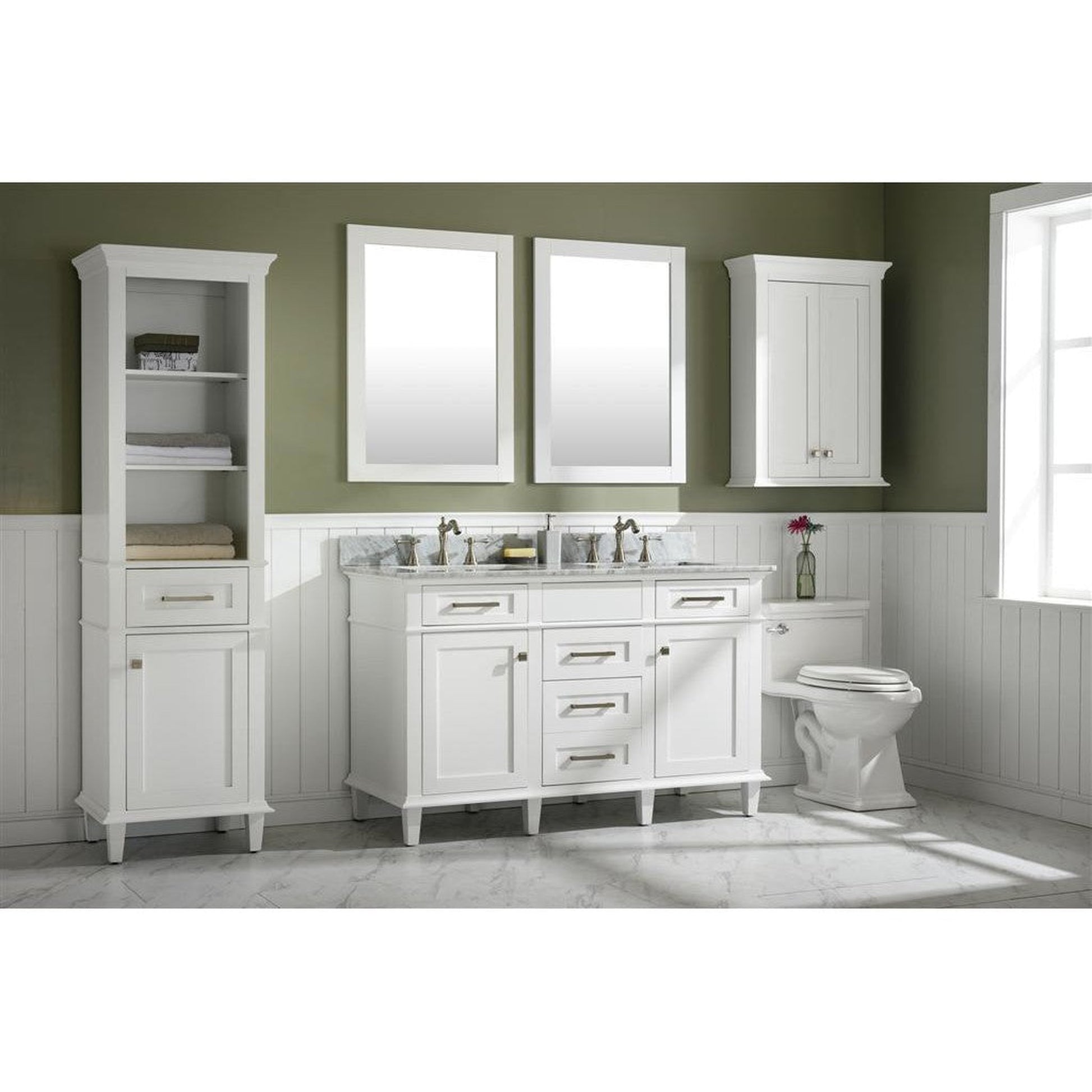 Legion Furniture WLF2254 54" White Freestanding Vanity With White Carrara Marble Top and Double White Ceramic Sink