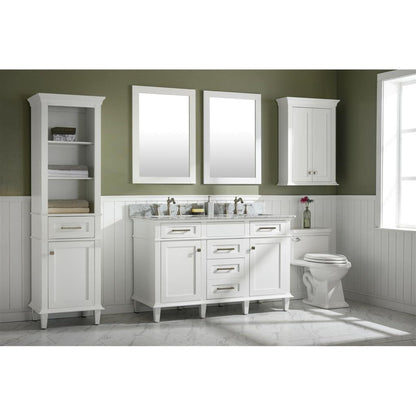 Legion Furniture WLF2254 54" White Freestanding Vanity With White Carrara Marble Top and Double White Ceramic Sink