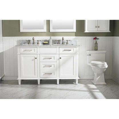 Legion Furniture WLF2254 54" White Freestanding Vanity With White Carrara Marble Top and Double White Ceramic Sink