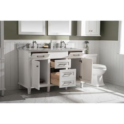 Legion Furniture WLF2254 54" White Freestanding Vanity With White Carrara Marble Top and Double White Ceramic Sink