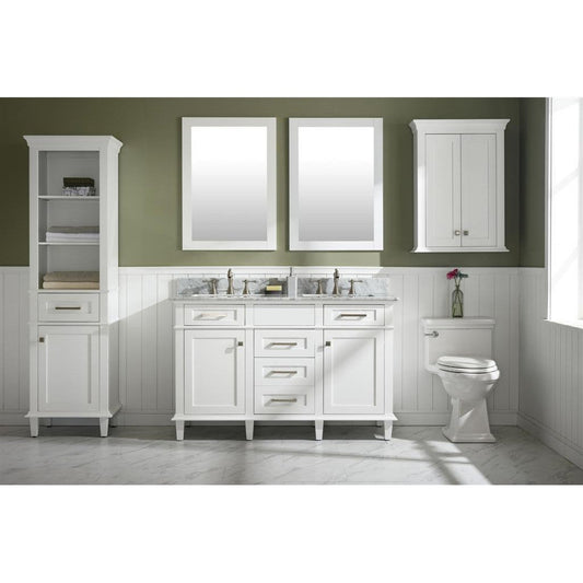 Legion Furniture WLF2254 54" White Freestanding Vanity With White Carrara Marble Top and Double White Ceramic Sink