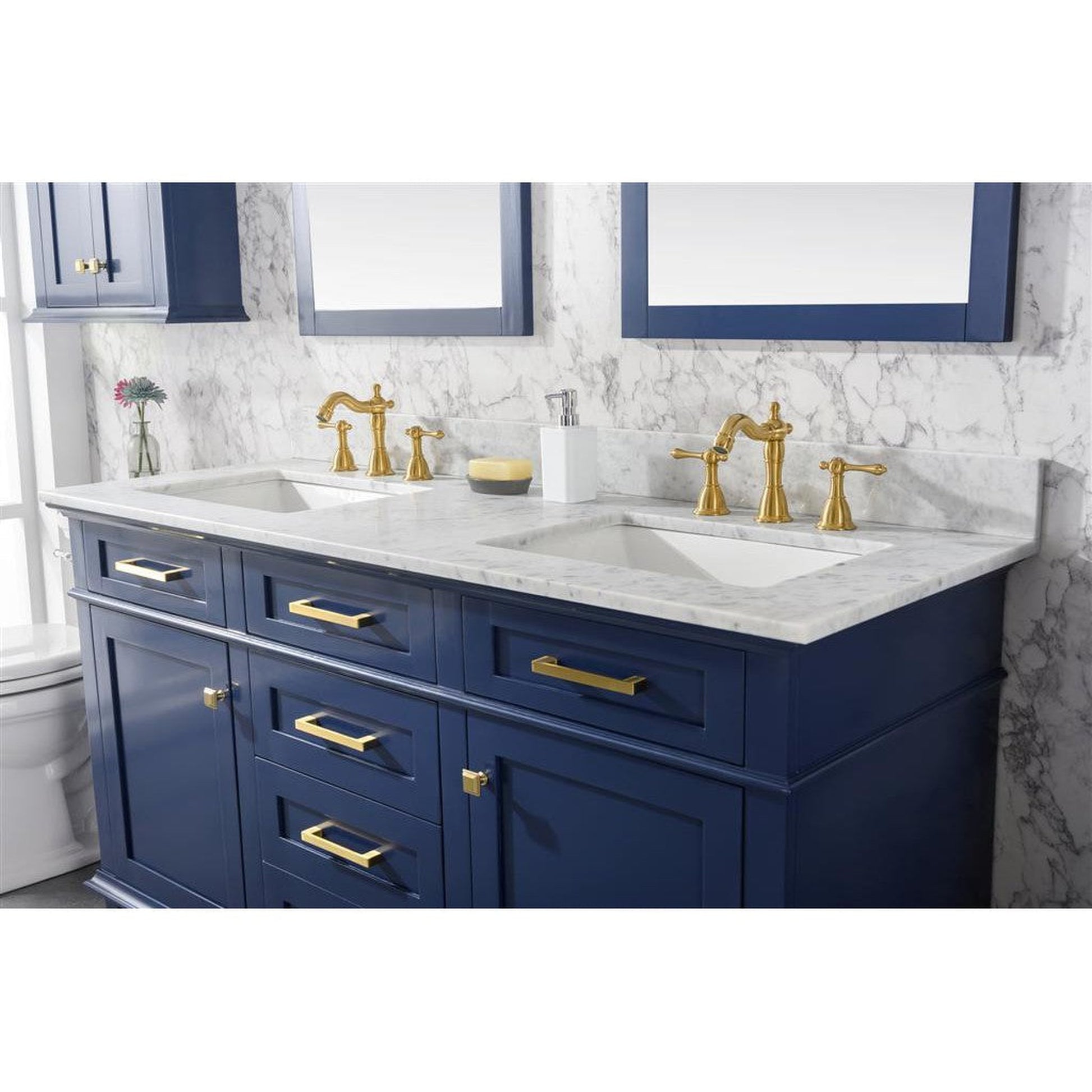 Legion Furniture WLF2260D 60" Blue Freestanding Vanity With White Carrara Marble Top and Double White Ceramic Sink