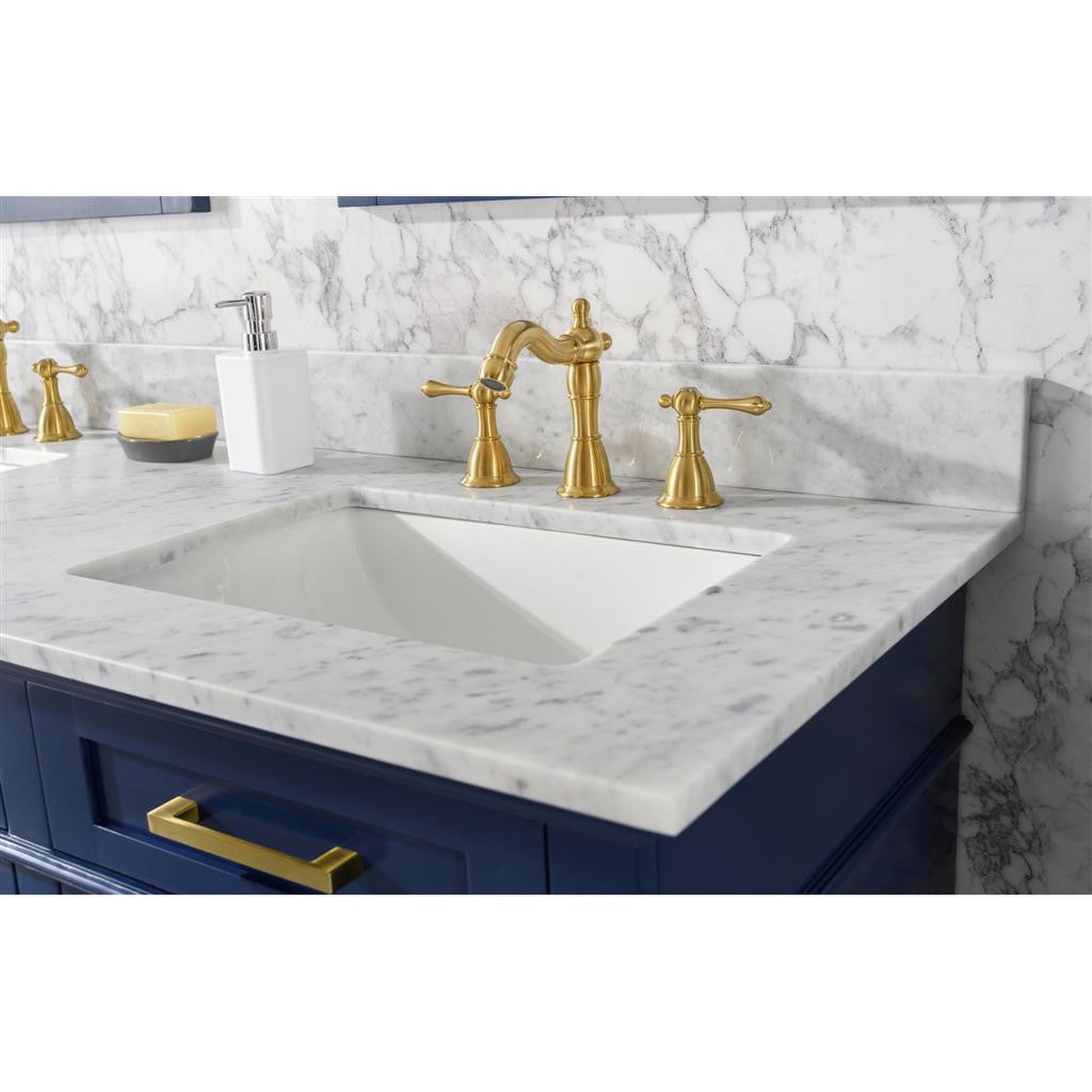 Legion Furniture WLF2260D 60" Blue Freestanding Vanity With White Carrara Marble Top and Double White Ceramic Sink