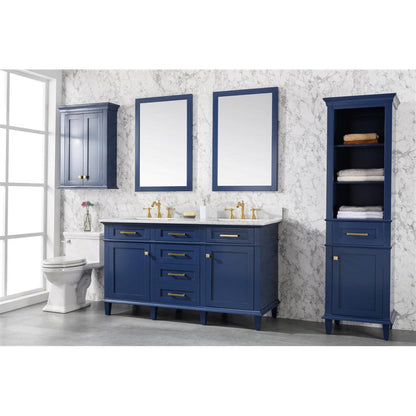 Legion Furniture WLF2260D 60" Blue Freestanding Vanity With White Carrara Marble Top and Double White Ceramic Sink