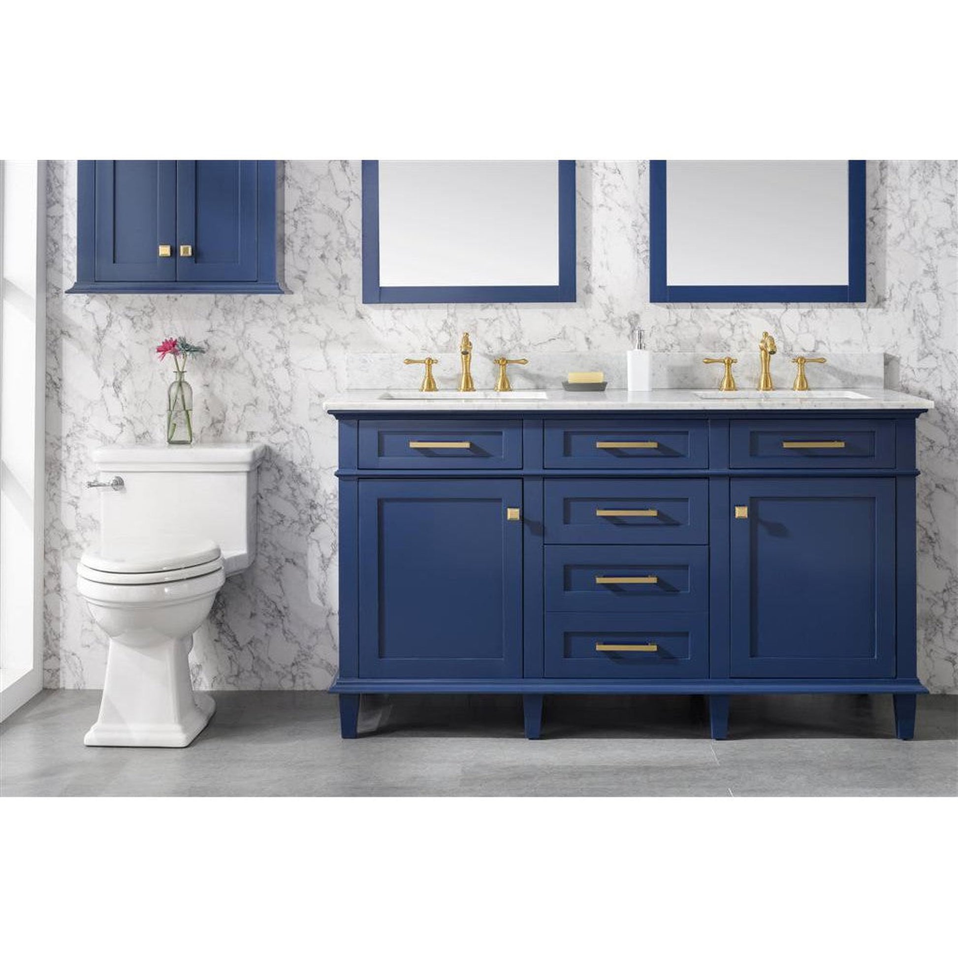 Legion Furniture WLF2260D 60" Blue Freestanding Vanity With White Carrara Marble Top and Double White Ceramic Sink
