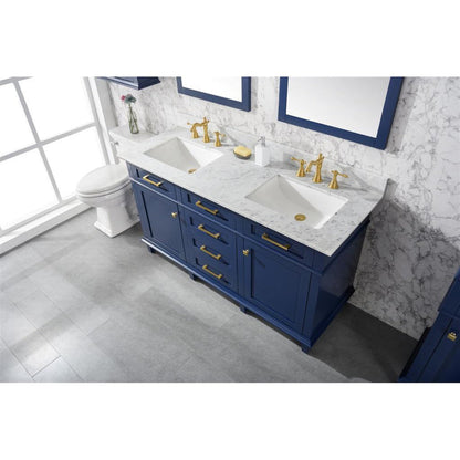 Legion Furniture WLF2260D 60" Blue Freestanding Vanity With White Carrara Marble Top and Double White Ceramic Sink