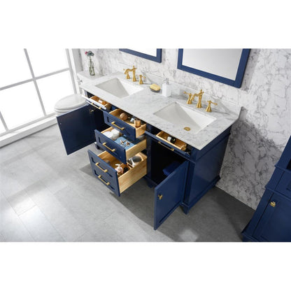 Legion Furniture WLF2260D 60" Blue Freestanding Vanity With White Carrara Marble Top and Double White Ceramic Sink