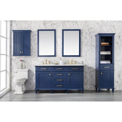 Legion Furniture WLF2260D 60" Blue Freestanding Vanity With White Carrara Marble Top and Double White Ceramic Sink