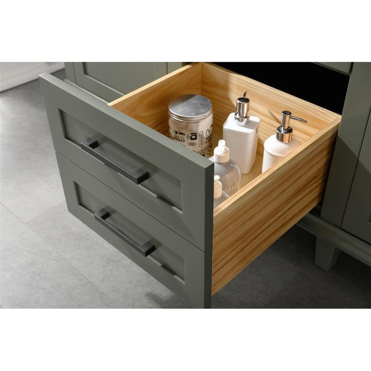 Legion Furniture WLF2260D 60" Pewter Green Freestanding Vanity With Blue Lime Stone Top and Double White Ceramic Sink