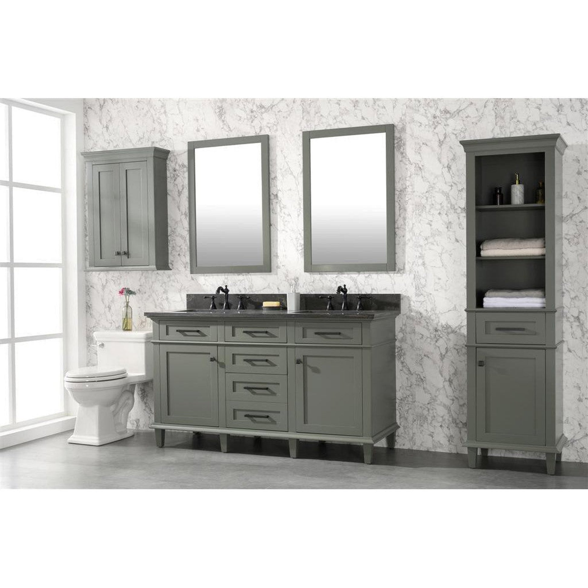 Legion Furniture WLF2260D 60" Pewter Green Freestanding Vanity With Blue Lime Stone Top and Double White Ceramic Sink