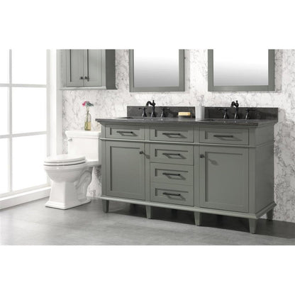 Legion Furniture WLF2260D 60" Pewter Green Freestanding Vanity With Blue Lime Stone Top and Double White Ceramic Sink