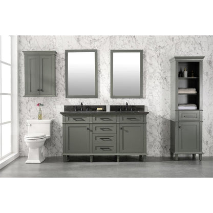 Legion Furniture WLF2260D 60" Pewter Green Freestanding Vanity With Blue Lime Stone Top and Double White Ceramic Sink