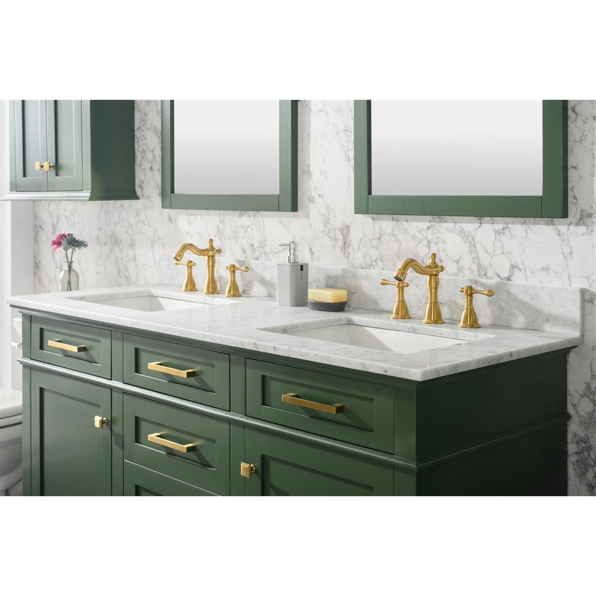 Legion Furniture WLF2260D 60" Vogue Green Freestanding Vanity With White Carrara Marble Top and Double White Ceramic Sink