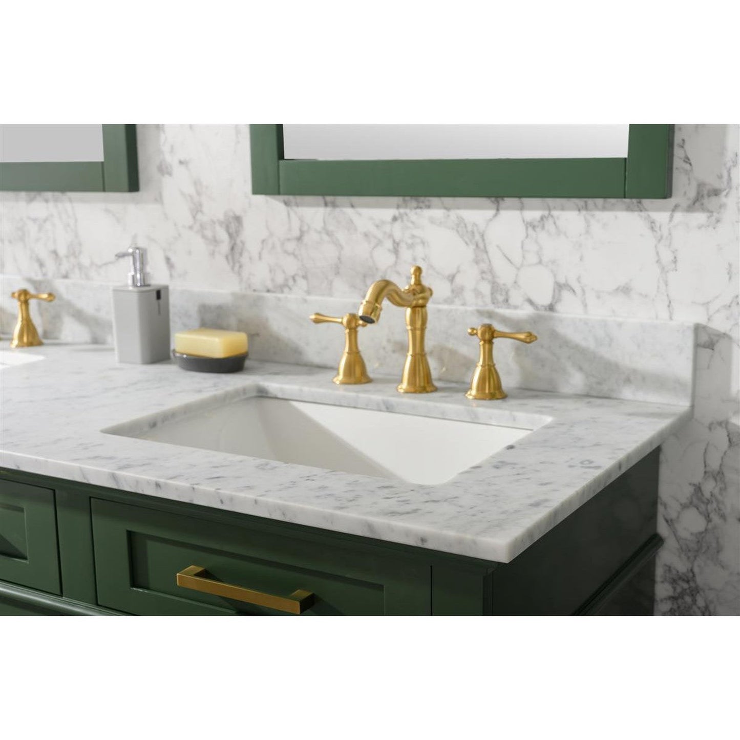Legion Furniture WLF2260D 60" Vogue Green Freestanding Vanity With White Carrara Marble Top and Double White Ceramic Sink