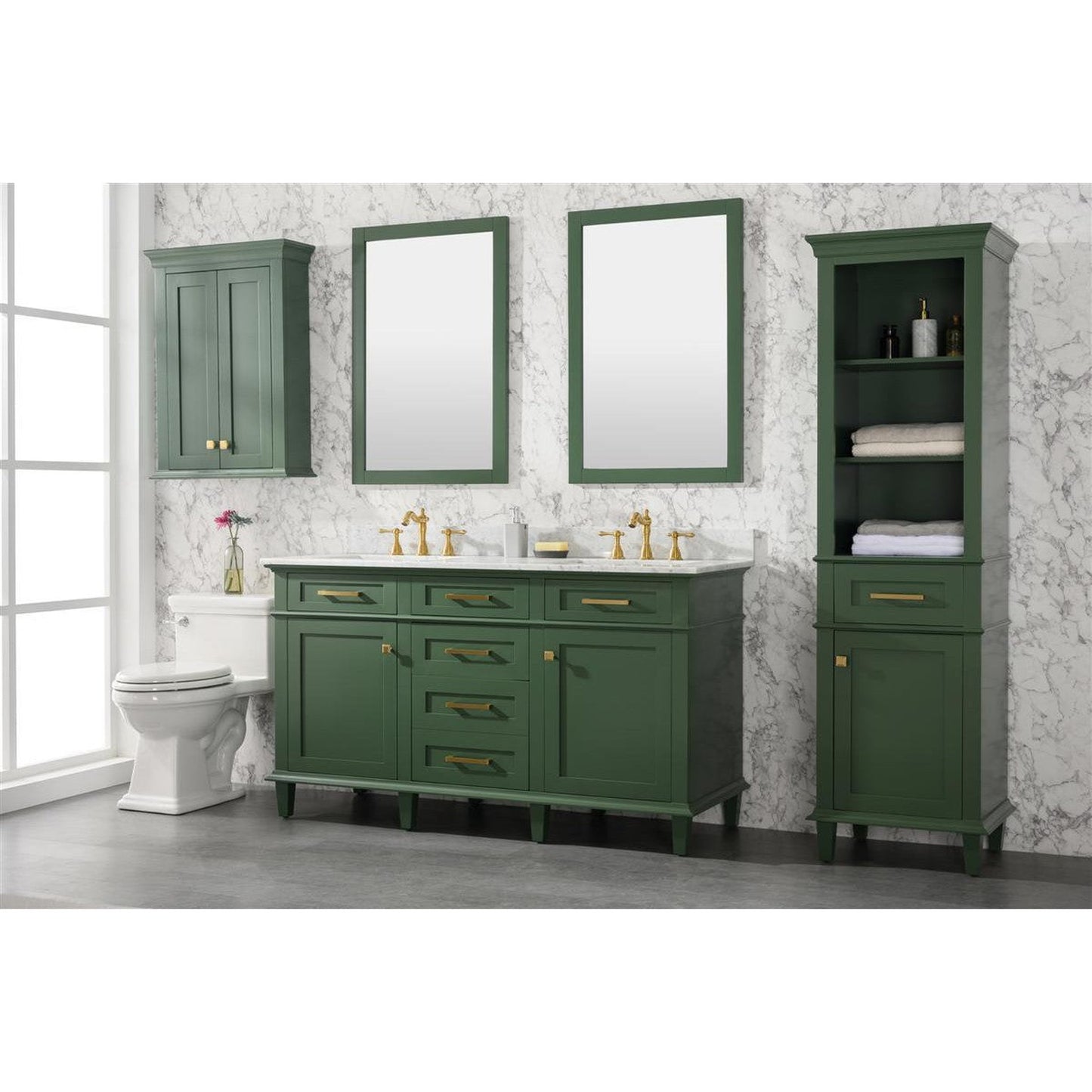 Legion Furniture WLF2260D 60" Vogue Green Freestanding Vanity With White Carrara Marble Top and Double White Ceramic Sink