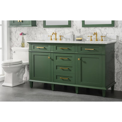 Legion Furniture WLF2260D 60" Vogue Green Freestanding Vanity With White Carrara Marble Top and Double White Ceramic Sink