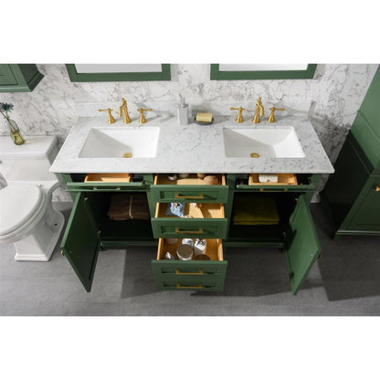 Legion Furniture WLF2260D 60" Vogue Green Freestanding Vanity With White Carrara Marble Top and Double White Ceramic Sink