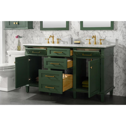 Legion Furniture WLF2260D 60" Vogue Green Freestanding Vanity With White Carrara Marble Top and Double White Ceramic Sink