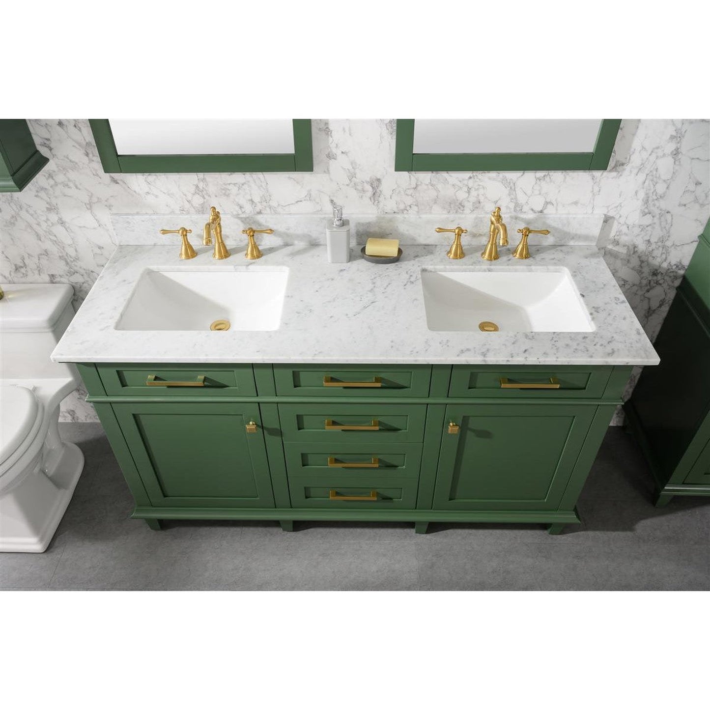 Legion Furniture WLF2260D 60" Vogue Green Freestanding Vanity With White Carrara Marble Top and Double White Ceramic Sink