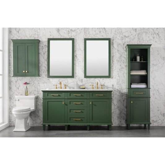 Legion Furniture WLF2260D 60" Vogue Green Freestanding Vanity With White Carrara Marble Top and Double White Ceramic Sink