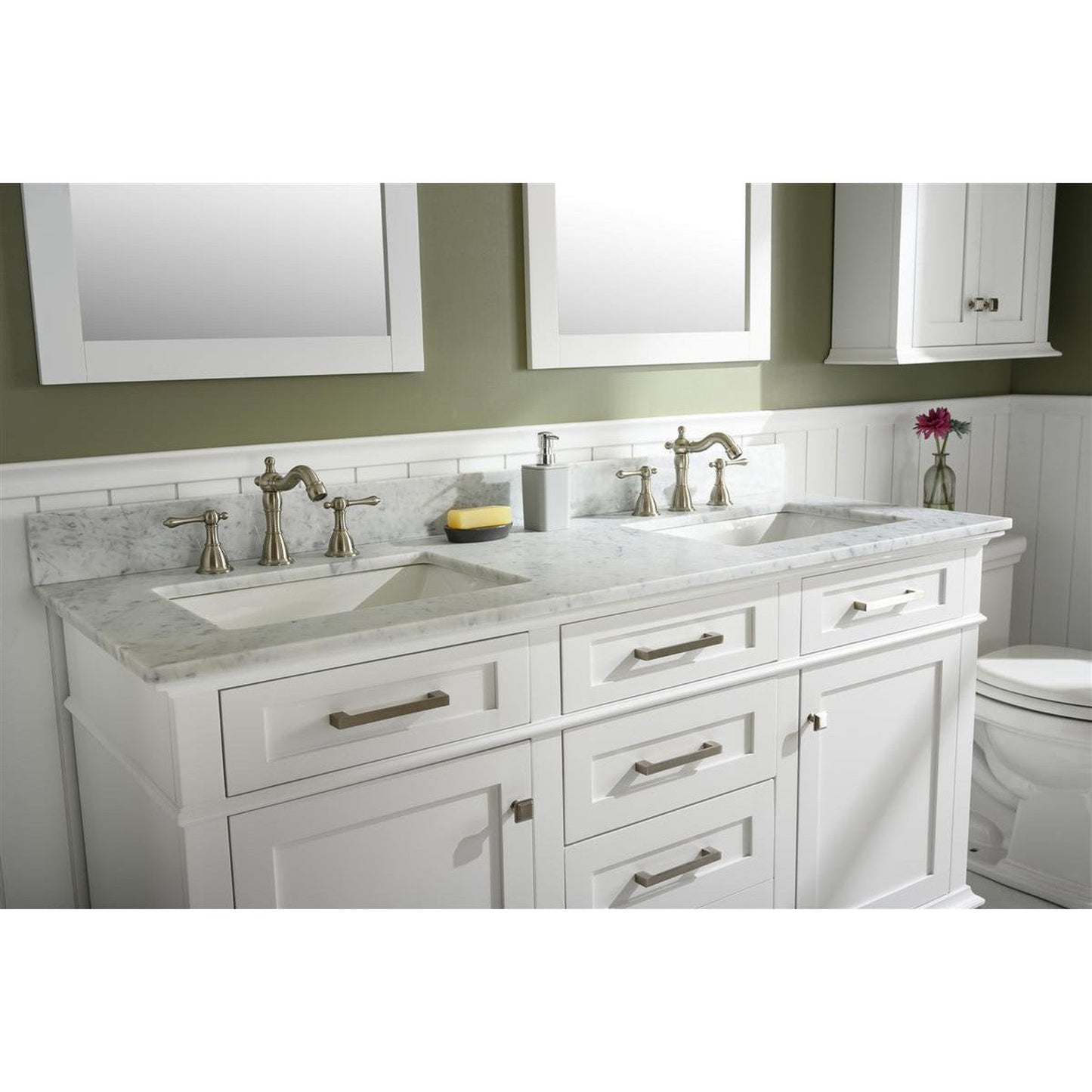 Legion Furniture WLF2260D 60" White Freestanding Vanity With White Carrara Marble Top and Double White Ceramic Sink