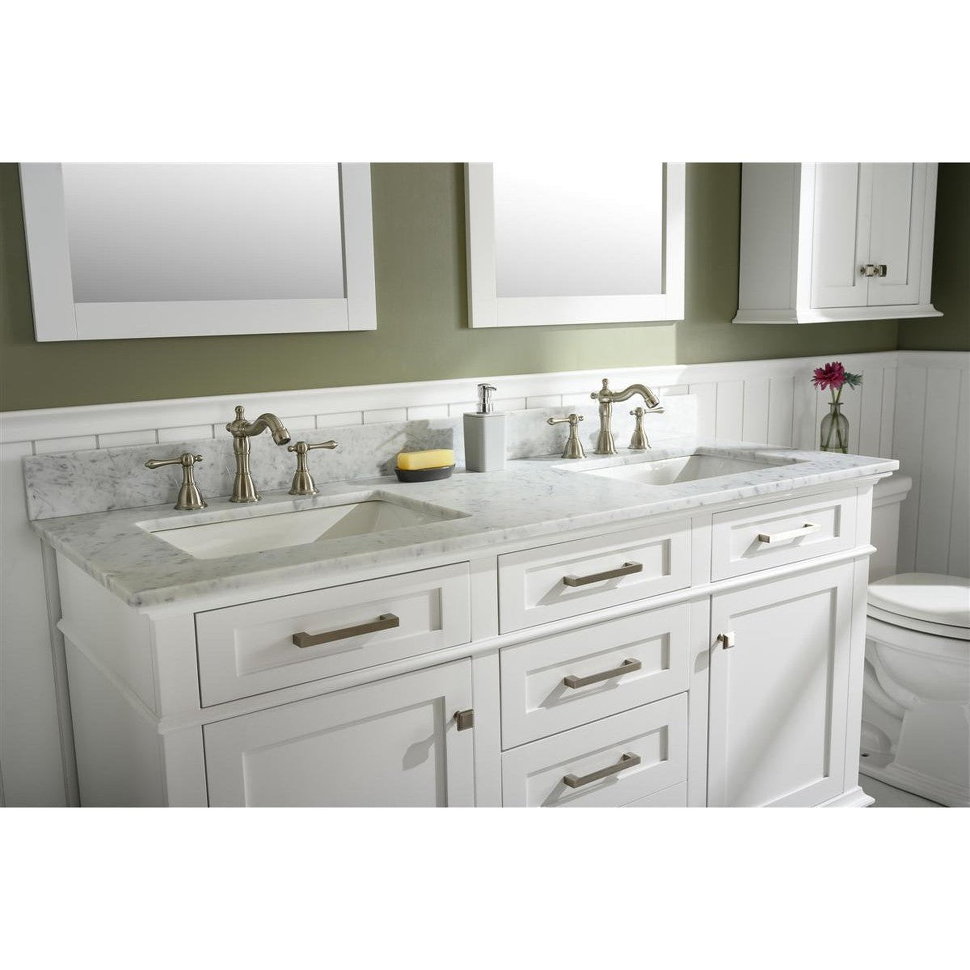 Legion Furniture WLF2260D 60" White Freestanding Vanity With White Carrara Marble Top and Double White Ceramic Sink