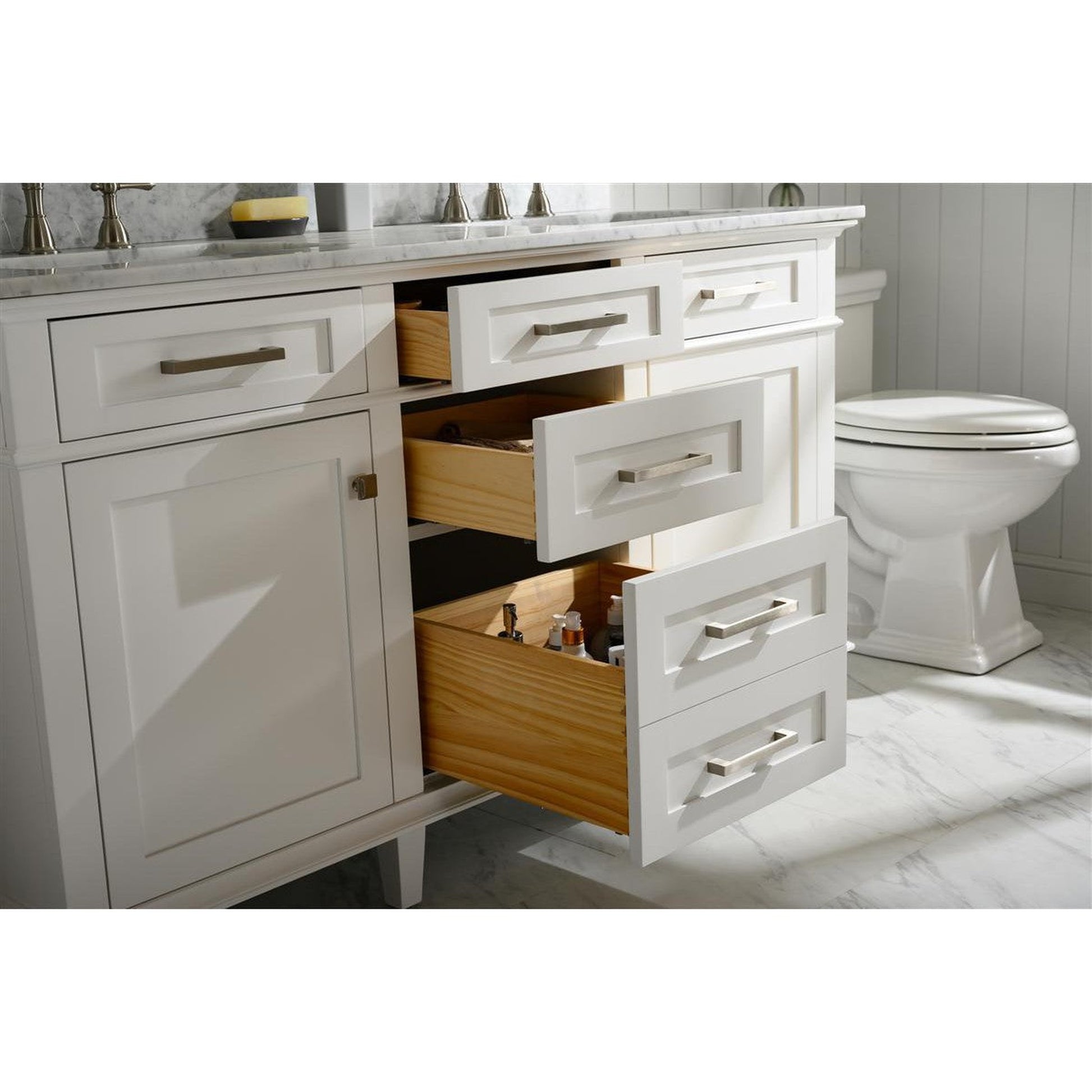 Legion Furniture WLF2260D 60" White Freestanding Vanity With White Carrara Marble Top and Double White Ceramic Sink