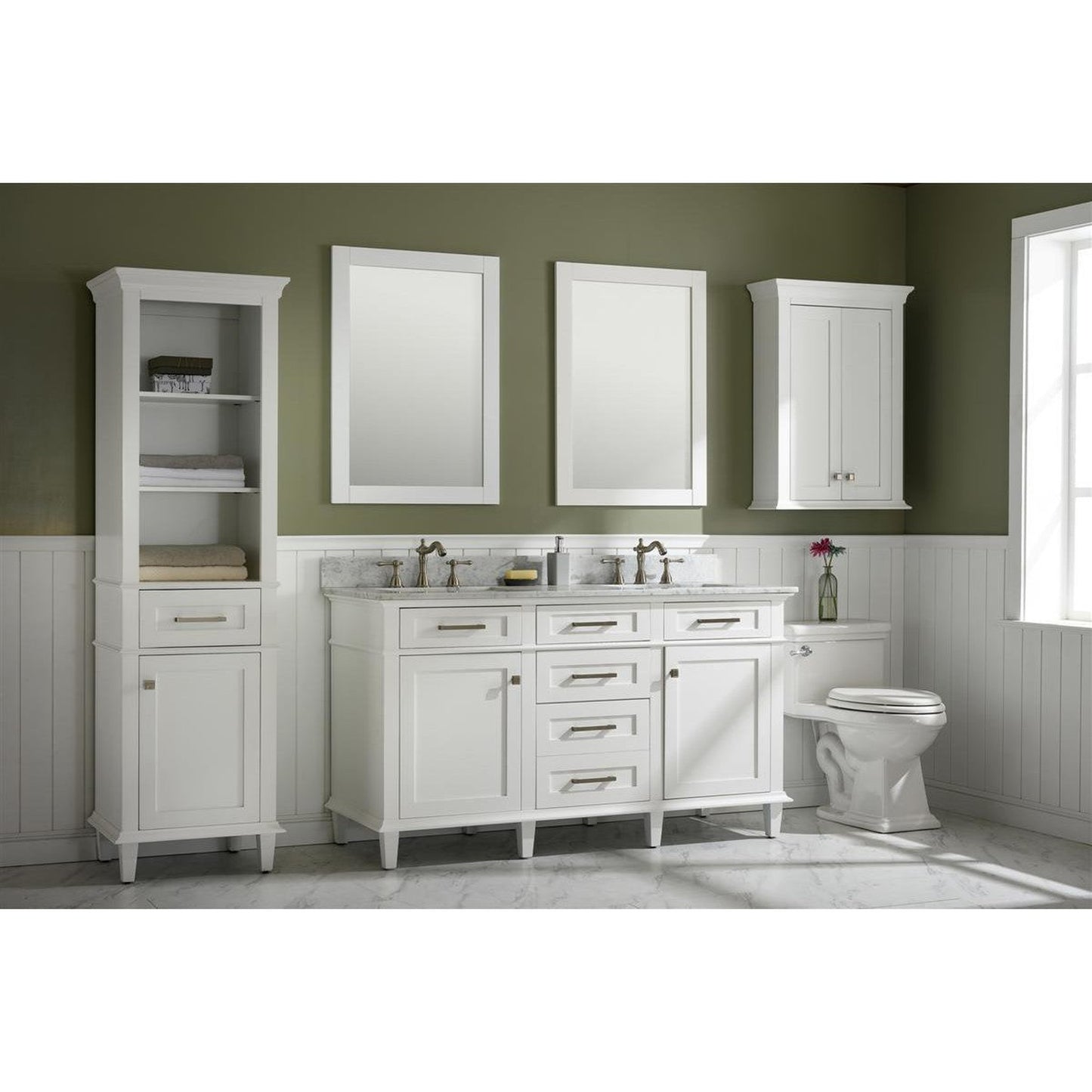 Legion Furniture WLF2260D 60" White Freestanding Vanity With White Carrara Marble Top and Double White Ceramic Sink