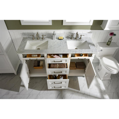 Legion Furniture WLF2260D 60" White Freestanding Vanity With White Carrara Marble Top and Double White Ceramic Sink