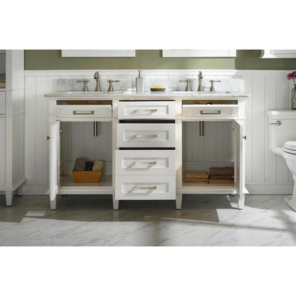 Legion Furniture WLF2260D 60" White Freestanding Vanity With White Carrara Marble Top and Double White Ceramic Sink