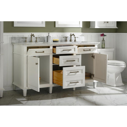 Legion Furniture WLF2260D 60" White Freestanding Vanity With White Carrara Marble Top and Double White Ceramic Sink