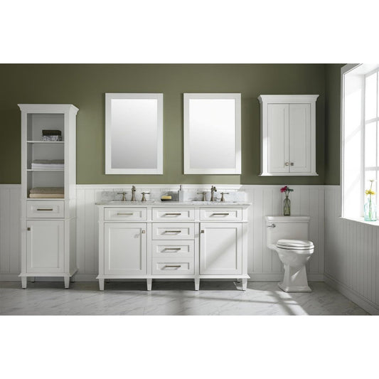 Legion Furniture WLF2260D 60" White Freestanding Vanity With White Carrara Marble Top and Double White Ceramic Sink