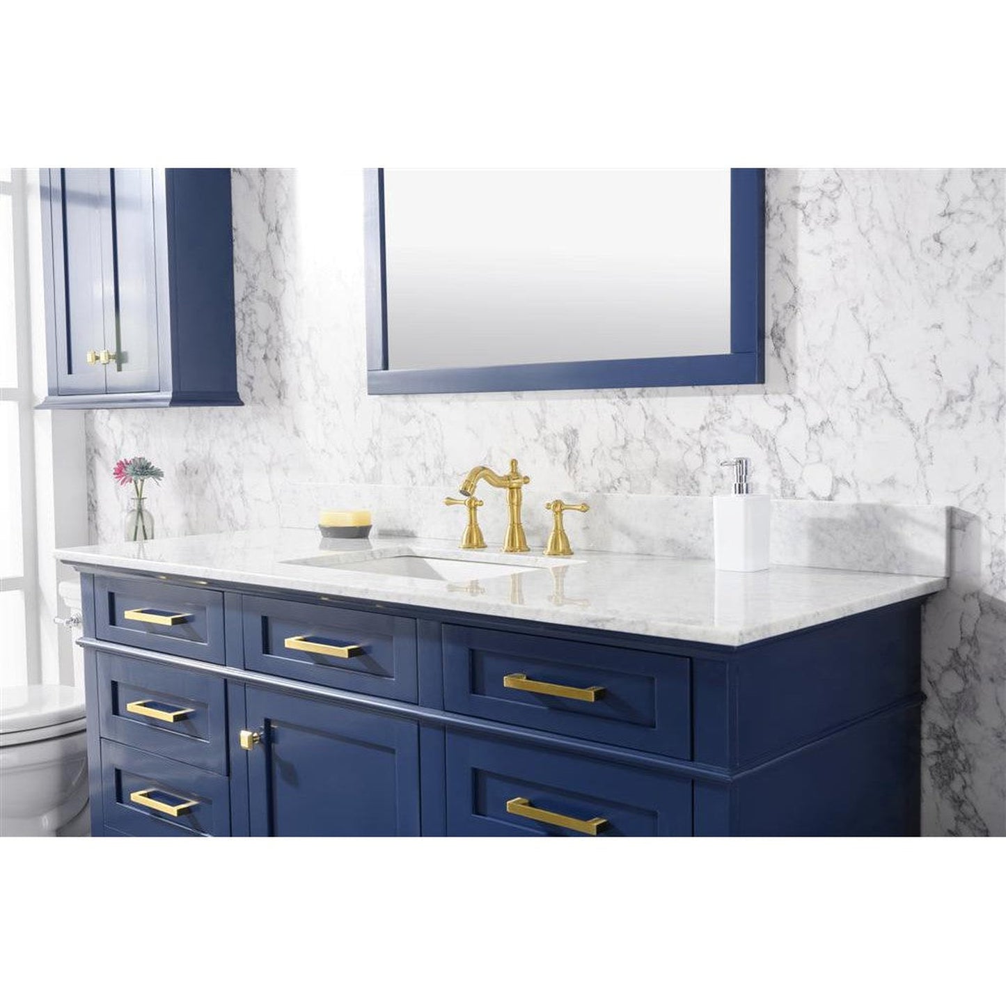 Legion Furniture WLF2260S 60" Blue Freestanding Vanity With White Carrara Marble Top and Single White Ceramic Sink