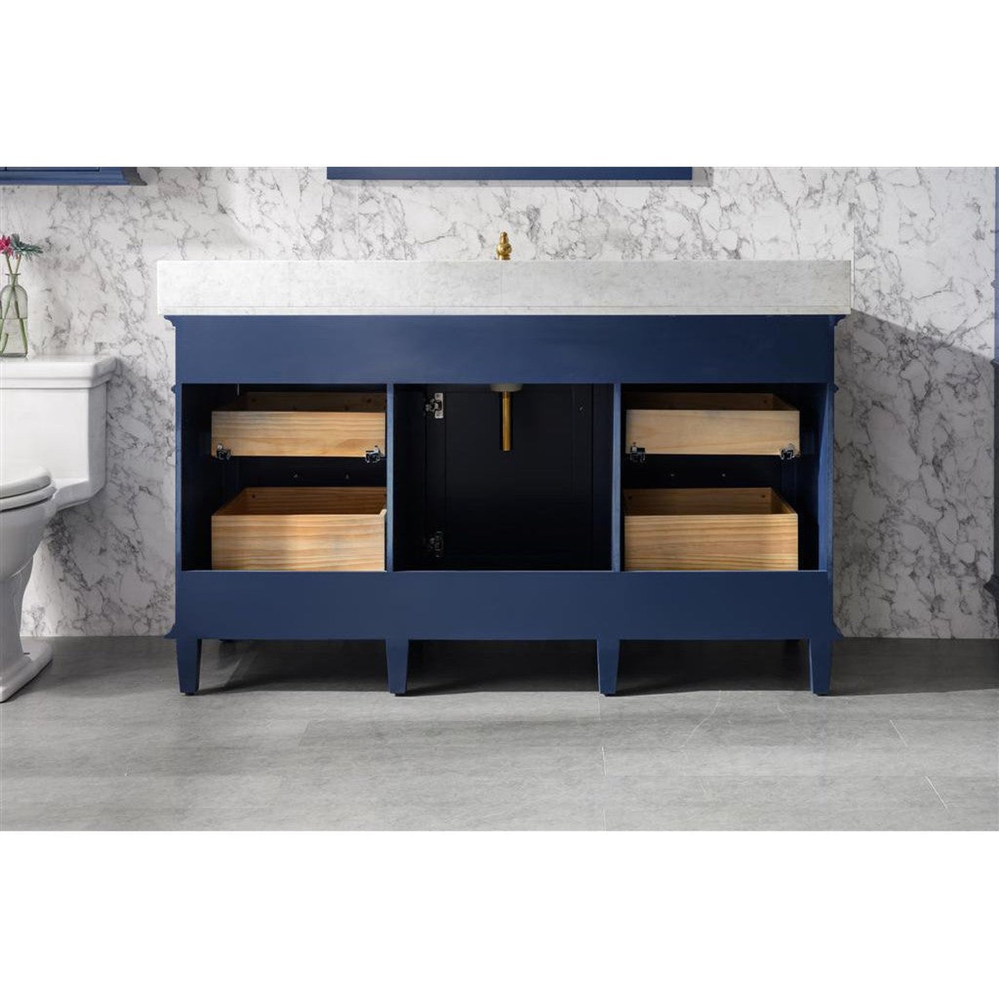 Legion Furniture WLF2260S 60" Blue Freestanding Vanity With White Carrara Marble Top and Single White Ceramic Sink