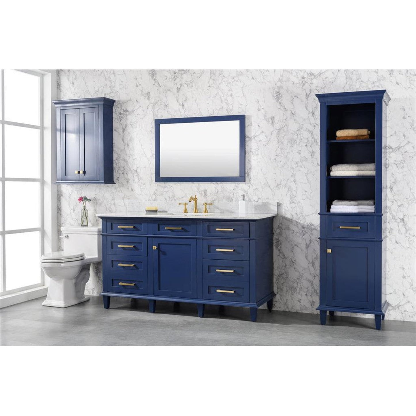 Legion Furniture WLF2260S 60" Blue Freestanding Vanity With White Carrara Marble Top and Single White Ceramic Sink