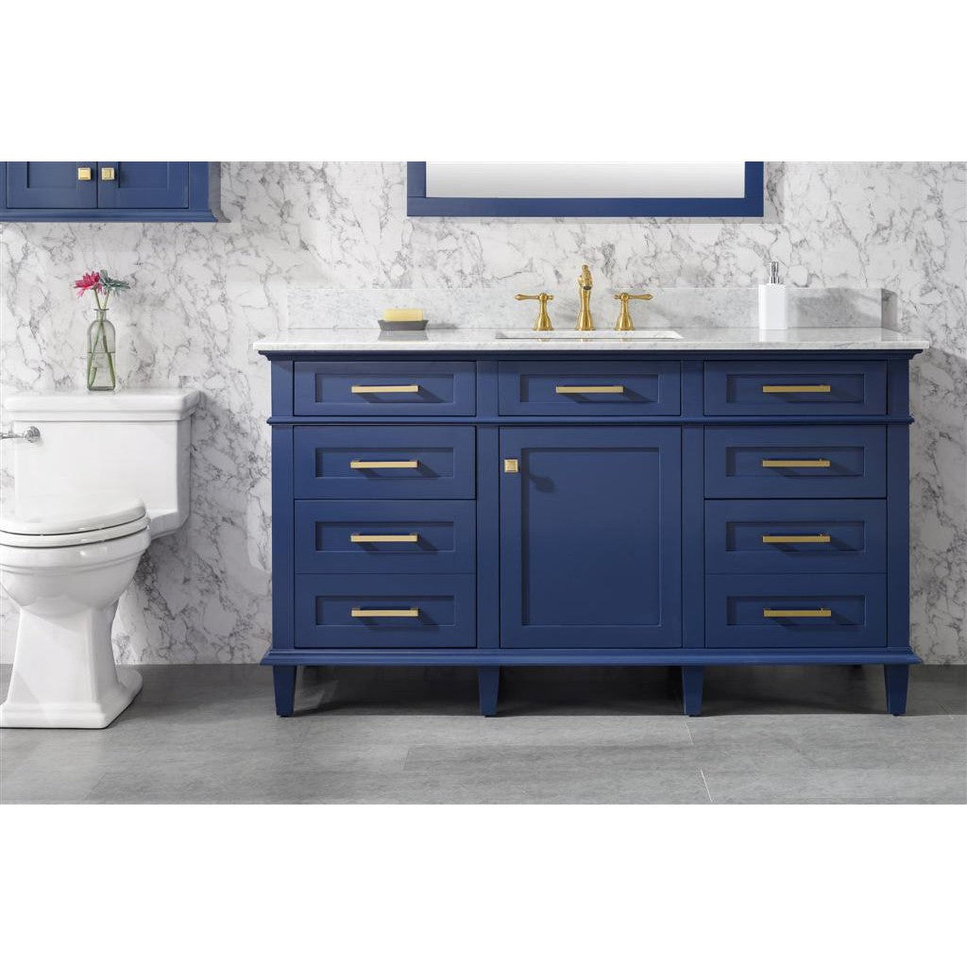 Legion Furniture WLF2260S 60" Blue Freestanding Vanity With White Carrara Marble Top and Single White Ceramic Sink