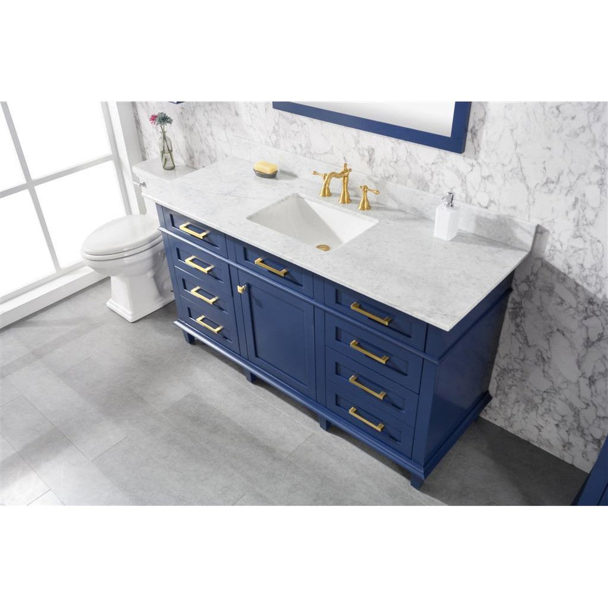 Legion Furniture WLF2260S 60" Blue Freestanding Vanity With White Carrara Marble Top and Single White Ceramic Sink