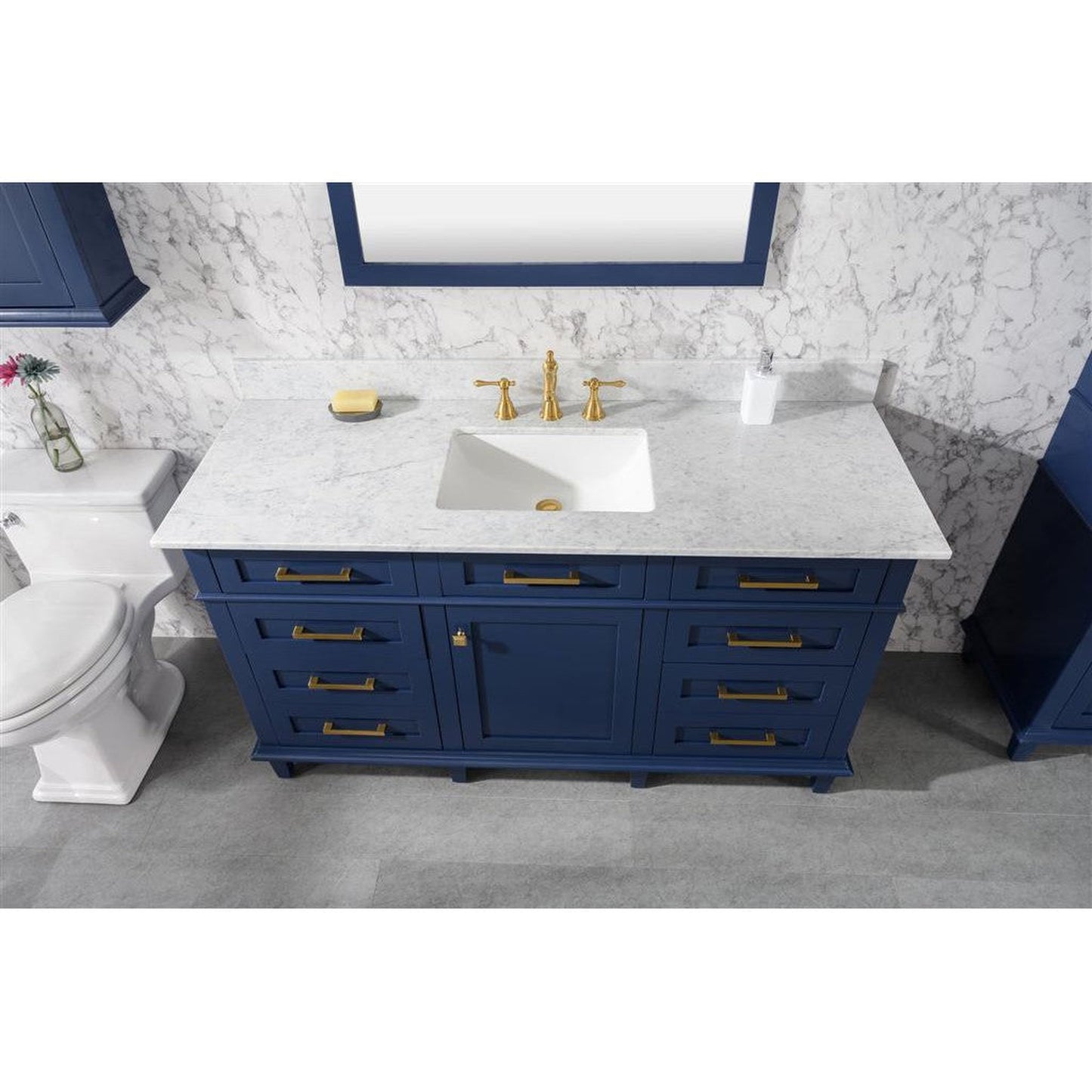 Legion Furniture WLF2260S 60" Blue Freestanding Vanity With White Carrara Marble Top and Single White Ceramic Sink