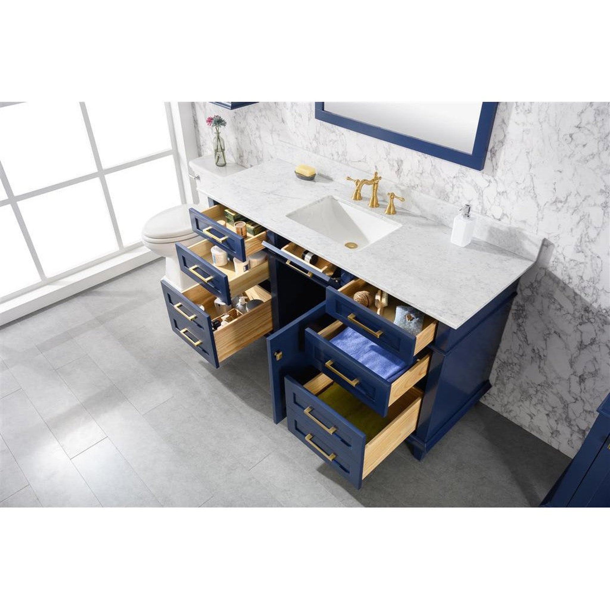 Legion Furniture WLF2260S 60" Blue Freestanding Vanity With White Carrara Marble Top and Single White Ceramic Sink