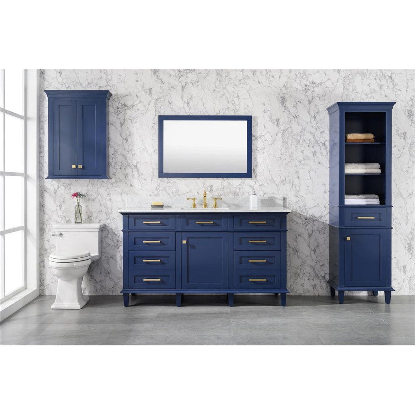 Legion Furniture WLF2260S 60" Blue Freestanding Vanity With White Carrara Marble Top and Single White Ceramic Sink